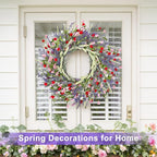 26 Inch Lavender Wreath Summer Spring Wreaths for Front Door Wreaths for Front Door for Wedding Farmhouse (Red Pink Lavender)