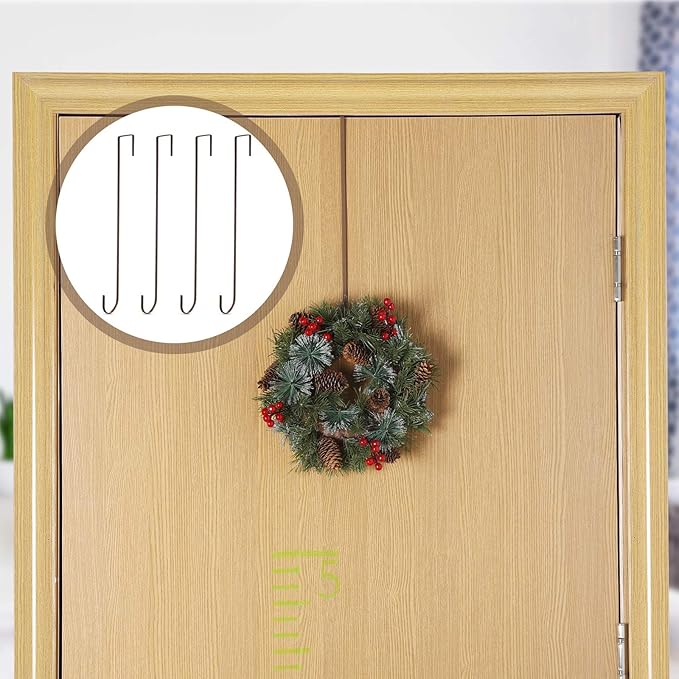 Hotop 15 Inch 6 Pcs Wreath Hangers for Front Door Over The Door Hanger Hooks Steel Wreath Doors Hangers Clothes Towel Hooks Holder for Christmas Halloween Front Decorations Welcome Sign(Bronzed)