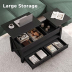 Seventable Coffee Table, 47.2" Lift Top Coffee Table with 2 Storage Drawers and Hidden Compartment, X Wood Farmhouse Support, Retro Center Table with Lift Tabletop for Living Room,Black