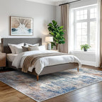 IOHOUZE Abstract Area Rugs 5x7 Ft Washable Rugs for Living Room, Non Slip Dining Room Rug, Printed Faux Wool Rugs for Bedroom, Floor Carpet for Office Nursery Playroom, Blue Rust