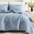 Comfort Spaces Kienna Quilt Set- Double Sided Stitching Design Summer Blanket, Lightweight, Soft, All Season Bedding Layer, Matching Sham, Blue, Coverlet Full/Queen(90"x90") 3 Piece