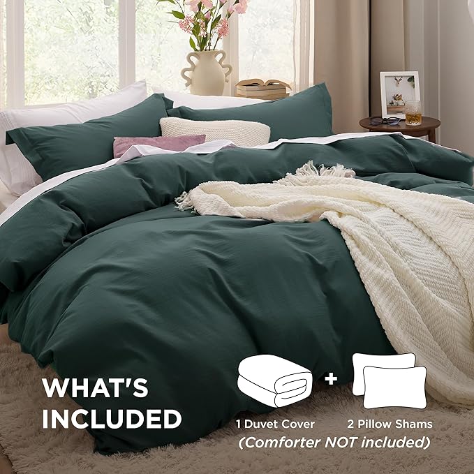 Bedsure Forest Green California King Duvet Cover - Prewashed Cotton-Like Polyester Extra Soft Bedding Set, Includes 1 Cal King Duvet Cover 104''x98'' with Zipper Closure & 2 Pillow Shams, No Comforter