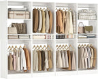 Unikito 100” Closet System, 8.3FT Wood Closet Storage Organizer with 8 Hanging Rods, Adjustable Large Walk in Wardrobe Closet Tower, Sturdy Clothes Garment Rack, Easy Assembly, Set of 4, White