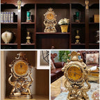 rnuie Desk Clock for Mantle Decor, Vintage Elephant Table Clock Battery Operated, Bronze Elephant Statue Mantel Clock for Living Room, Shelf, Fireplace, Home, Table Top Decor