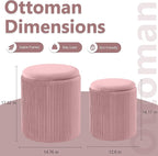 Royal Windsor Round Ottoman with Storage Set of 2,Vanity Stool with Storage for Bedroom, Ottoman Coffee Table,Small Velvet Foot Stool for Living Room, Pink