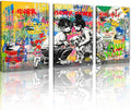 Novatique Banksy Canvas Wall Art for Bedroom Graffiti Picture Wall Decor Modern Graffiti Poster Artwork Framed Ready to Hang for Living Room Office, 20”x 28”x 3Pcs