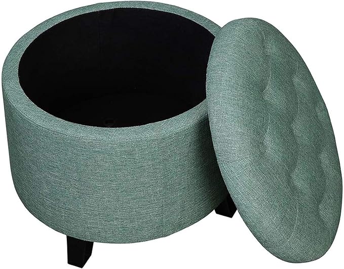 Convenience Concepts Designs4Comfort Round Storage Ottoman 19.75" - Versatile Contemporary Foot Stool for Living Room, Office, Green Fabric
