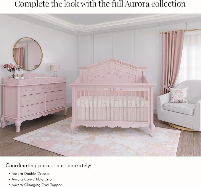 Evolur Aurora 7 Drawer Double Dresser, Dusty Rose