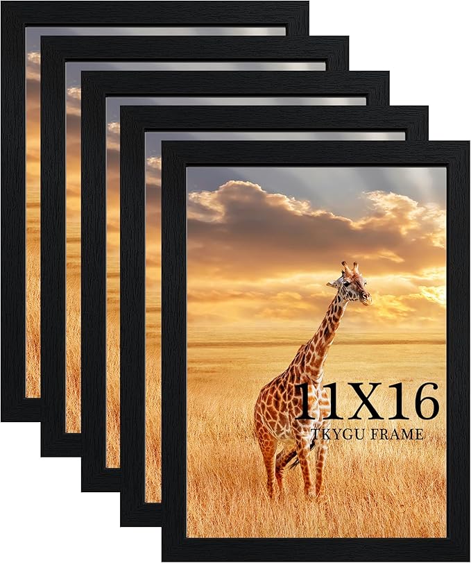 11X16 Picture Frame Set of 5,Wooden Frame 11X16 Wall Gallery Poster Photo frame Black with Durable Shatter Resistant Plexiglass for Wall Mounting Family -friend- wedding best gift