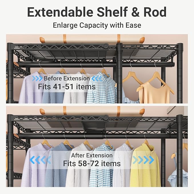 VIPEK X5 Extra Large Expandable Clothes Rack Adjustable from 7'8" to 10'5", Reach-in Closet Metal Clothing Racks Walk-in Freestanding Wardrobe Portable Closets, Black