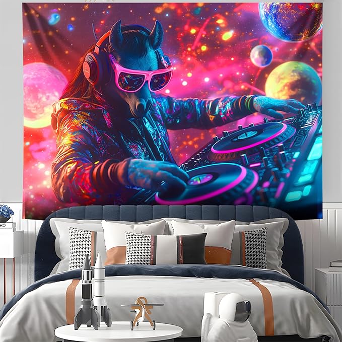 NYZE Horse Tapestry for Bedroom, Music Wall Tapestry, Party Decor Glow in the Dark Room Decor Tapestries, Cool Galaxy Planet Wall Hanging, Wall Hanging for Room Dorm 79in×59in