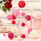 SANNIX 16 Pcs Valentine's Day Rattan Balls for Bowls,Pink and Red Decorative Balls Decor for Wedding Home Table Vase Decorations