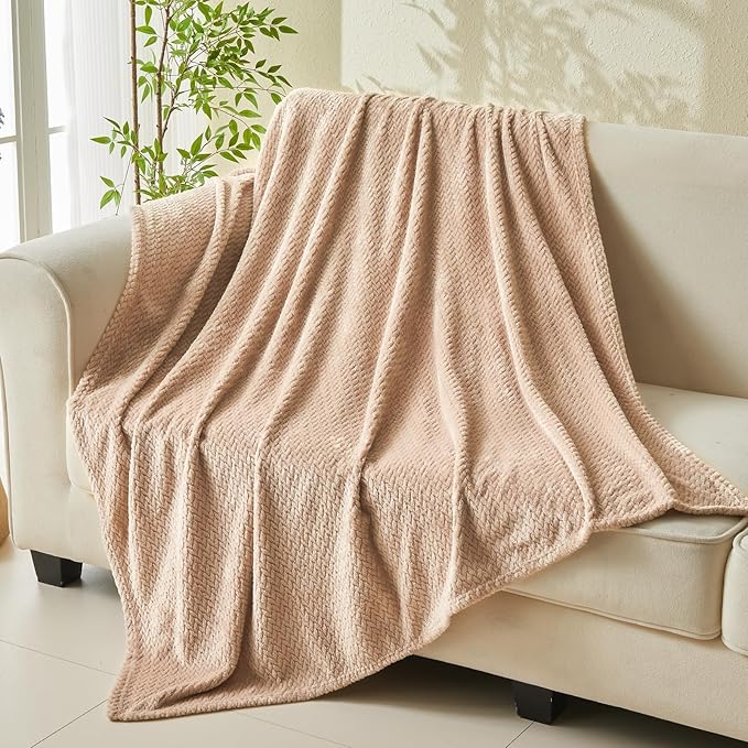 NEWCOSPLAY Super Soft Throw Blanket Taupe Premium Silky Flannel Fleece Leaves Pattern Lightweight Bed Blanket All Season Use (Taupe, Throw(50"x60"))