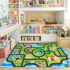 Car Rug,Kids Play Rug with Roads,Playroom Non Slip Car Track City Map for Bedroom Classroom - (59X39.4 Inches)