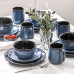 HASENSE Dessert Plates Set of 4, 8 Inch Porcelain Salad Dinner Plates Set for Kitchen, Flat Serving Dishes for Appetizer, Pasta, Side Dish, Snack, Microwave and Dishwasher Safe, Blue