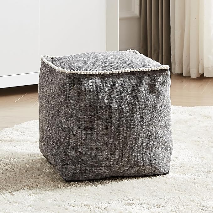Louis Donné Unstuffed Pouf Cover, 17.7 Inch Square Ottoman Cover, Ottoman Pouf Foot Rest Footstool, Cute Soft Handwoven Footrest/Cushion for Bedroom Living Room ONLY Cover (Wheat-Colored)