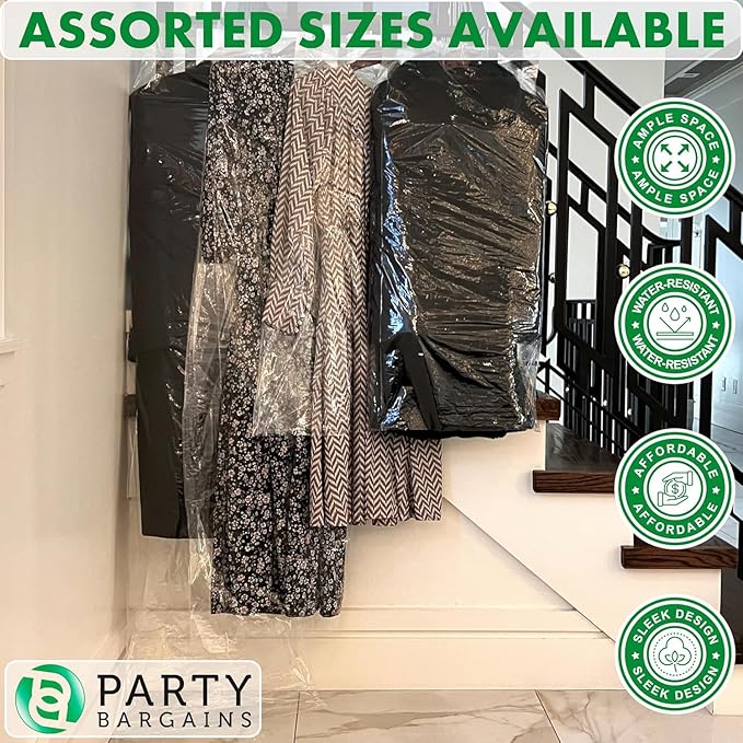 Party Bargains 60x24 Inch Clear Plastic Garment Bags, 100 Pack