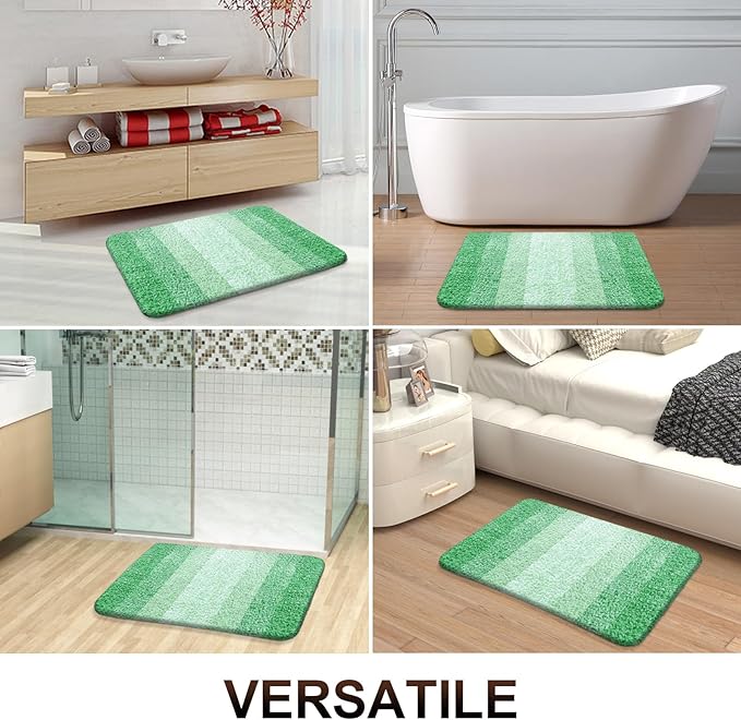 OLANLY Bathroom Rug Set 2 Piece, Soft Absorbent Microfiber Bath Rug Set, Non-Slip, Machine Wash Dry, Plush Shaggy Bath Mats for Bathroom (47"x20"+24"x16", Green)