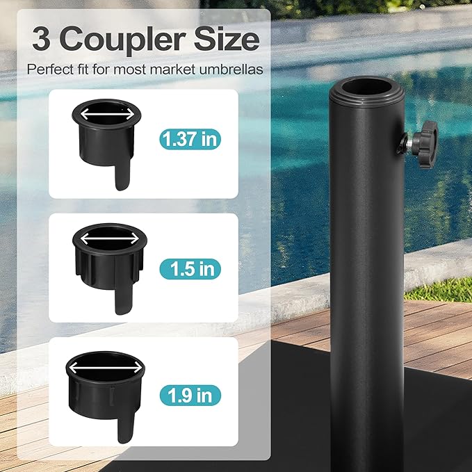 Patio Umbrella Base 43lbs Outdoor Umbrella Stand with Wheels, Heavy Duty Square Concrete Stand Market Umbrella, Black