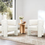 COLAMY Modern Accent Chairs Set of 2, Upholstered Barrel Chairs, Comfy Sherpa Side Arm Chairs with 3 Legs for Living Room, Bedroom, Reading, Cream