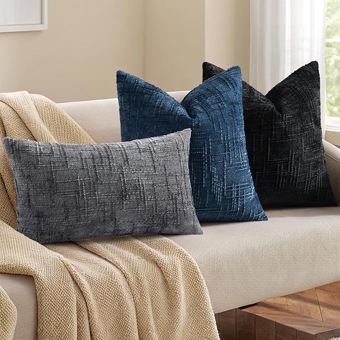decorUhome Spring Dark Grey Chenille Throw Pillow Covers 12x20 Set of 2 Textured Soft Cozy Slubby Couch Pillow Covers Modern Farmhouse Boho Decorative Pillow Cases for Bed Sofa Living Room