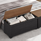 Large Toy Chest, 47.2" Wooden Toy Box with 2 Safety Hinges, Farmhouse Style Storage Bench, Blanket Storage Chest for Living Room, Entryway, Bedroom, Black+Walnut SCHZ18601
