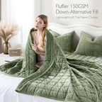 KASENTEX Greek Velvet King Quilt Set, Ultra-Soft Luxe Sheen, 100% Cotton Backing, 150GSM Down-Alternative Fill, Expanded 108×98" Coverage for Fuller Side Drape (1 Quilt + 2 Pillow Shams), Loden Green