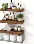 Bathroom Floating Shelves for Wall,16 inch Wall Mounted Floating Shelf Toilet Organizer and Storage,Small Farmhouse Decor Shelf,Rustic Brown,Set of 3