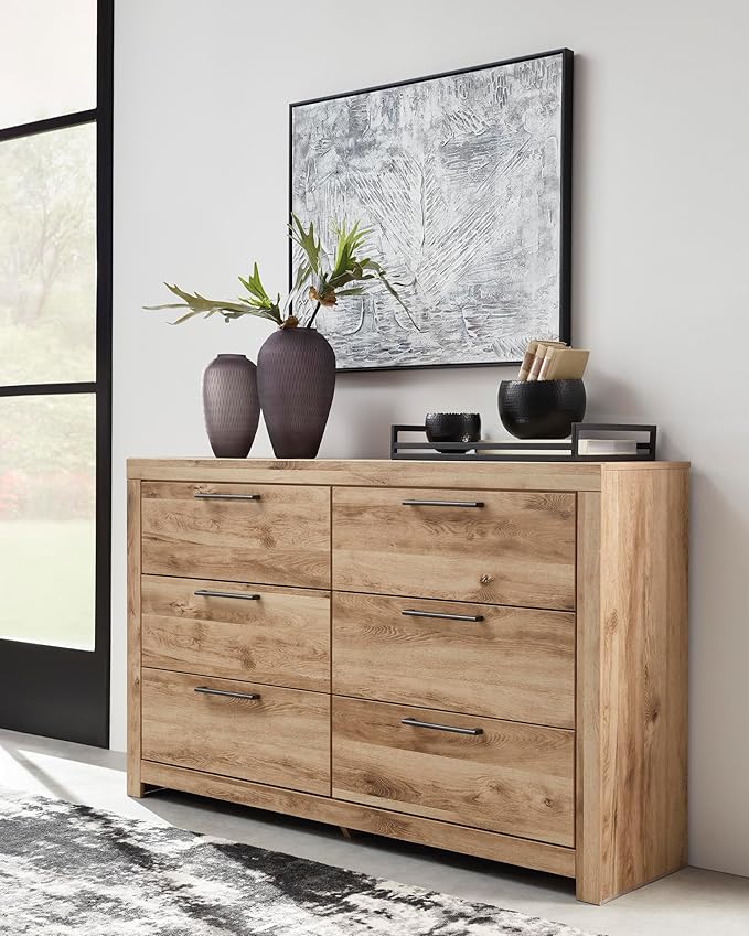 Signature Design by Ashley Hyanna Mid-Century Modern 6 Drawer Dresser, Light Brown & Beige