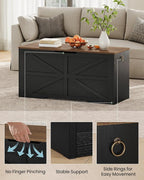 Storage Chest, 39.4" Wooden Storage Trunk, Modern Storage Bench with Safety Hinge, Toy Box, Farmhouse Style, for Bedroom, Living Room, Walnut and Black MCW10BL