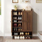 ONBRILL Shoe Cabinet with Cross Molding Doors, 6-Tier Shoe Storage Cabinet with 3 Adjustable Shelves and Metal Legs, 45'' Tall Shoes Rack Organizer Cabinet for Entryway, Front Door, Walnut