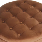 Homepop Home Decor | Button Tufted Velvet Round Storage Ottoman | Ottoman with Storage for Living Room & Bedroom, Spice Orange Velvet