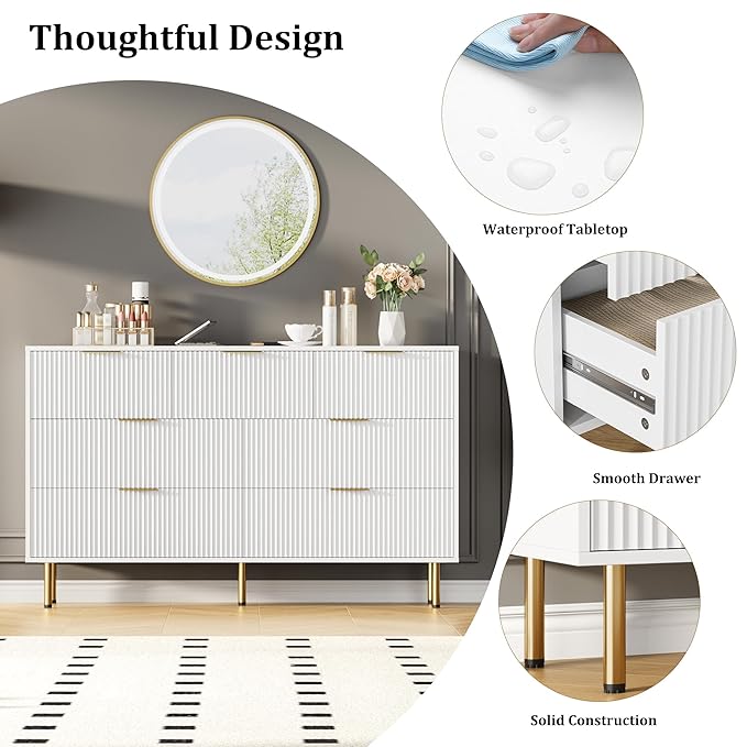 GarveeHome 7 Drawers Dresser for Bedroom, Fluted Dresser Chest of Drawers with Handle, Wood Modern Dressers for Closet, Bedroom Furniture Storage Organizer for Living Room, Hallway