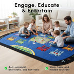 SAFECASTLE Chairs 16 Seats Kids Educational Area Rug – 6'6" x 8'4" – Colorful Numbered Seating Layout with Alphabet Border – Classroom Seating Kids Carpet for Preschool, Daycare & Kindergarten