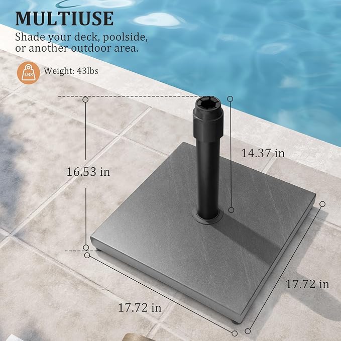 45lbs Patio Umbrella Base - Heavy Duty Outdoor Patio Market Umbrella Stand for Deck, Poolside, Balcony, Wind-Resistant Design, Grey