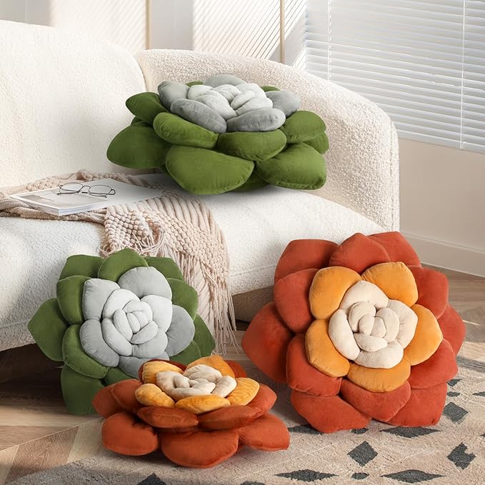 Flower Throw Pillow - 17.8" Plant Shaped Cushion, Soft Plush Decorative Pillow for Bedroom & Living Room, Unique Purple Design, Home Decor Accen