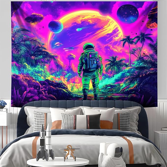 NYZE Astronaut Space Tapestry for Bedroom, Glow in the Dark Room Decor Wall Tapestries, Cool Galaxy Planet Wall Hanging, Wall Hanging for Men Guys Gamer Room Dorm Living Room 59x51 in