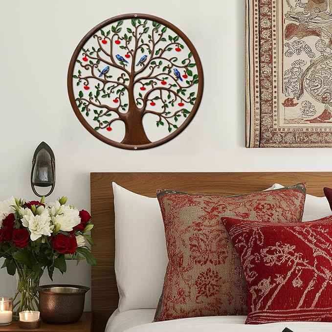 ESTART 11 Inches Tree of Life Wall Art Metal Tree Life Wall Decor Family Tree Wall Plaque Wall Hanging Sculptures for Balcony Porch Bedroom Living Room Kitchen Garden Office Indoor Outdoorr (Colorful)