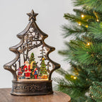 Musical Snow Globe Christmas Tree Lantern Lighted Santa's List Christmas Snow Water Lantern Swirling Glittering Home Decoration and Gift, Battery Operated or USB Powered