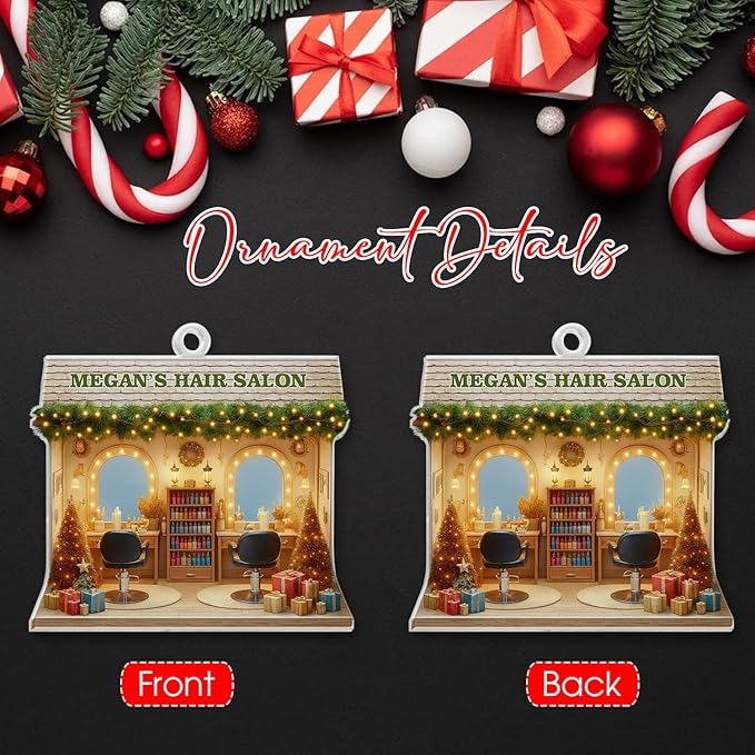 Personalized Hair Salon Christmas Ornament 2025, Custom 2D Flat Acrylic Ornament, for Hairdresser, Barber Keepsake, Beauty Salon Christmas Tree Decoration