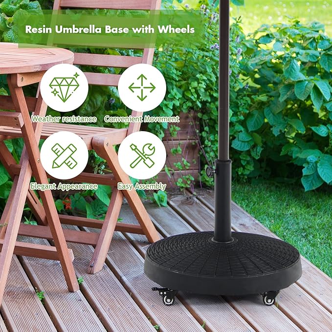 Giantex 50 LBS Patio Umbrella Stand, 20.5 Inch Round Umbrella Base with 4 Lockable Wheels, Heavy-Duty Outdoor Umbrella Holder, Suitable for Pool, Yard, Garden, Street, Market, Rattan Design, Black
