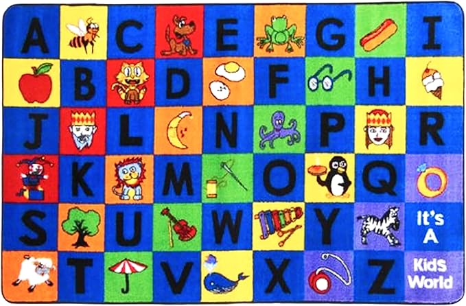 SAFECASTLE Kids Carpet Alphabet Rug – Little Charlie 4’4” x 5’6” – Educational ABC Nursery Learning Rug for Preschool, Classroom, Playroom, Daycare & Kids’ Bedroom – Durable Nylon Area Rug