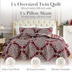 Southshore Fine Living Christmas Quilt Twin XL Bedding Set, Reversible Farmhouse Christmas Bedding Coverlet, Twin XL Bedspread - Red Plaid