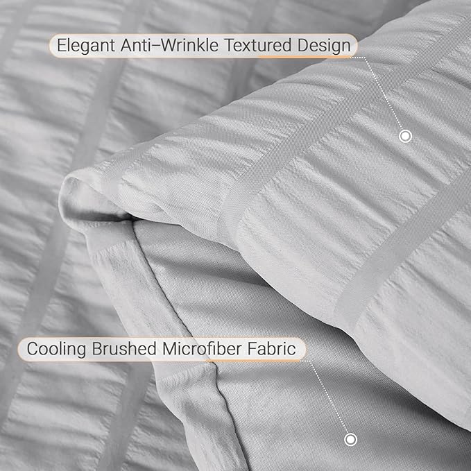 MUXHOMO 5 Pieces Twin XL Comforter Set, Seersucker Bed in a Bag Twin XL Size, All Season Luxury Bedding Set with Comforter, Flat Sheet, Fitted Sheet, Pillowcase & Sham, Light Grey
