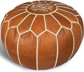MARRAKESH STYLE Comfortable Leather Ottoman Pouf - Handmade Unstuffed Moroccan Pouf Cover - Round Pouf & Foot Rest Ottoman - Perfect for Living Rooms Bedrooms & Kids Room - Brown
