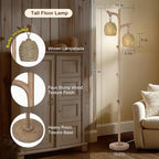 Scenekoy Vintage 68” Tall Floor Lamp with Straw Rope Woven Shade, Retro Resin Standing Lamp Tree Trunk Finish, Dimmable Corner Lamp Stand Up Light with Bulb Prefer for Living Room Bedroom Home Decor