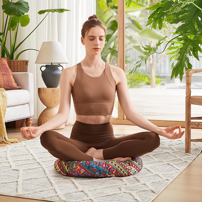 Codi Meditation Floor Pillow, Boho Pillows Seating for Adults and Kids, Large Round Cushion for Yoga Living Room Tatami Sitting, Memory Foam Added, 22x22 Inch, Multi Blaidiere