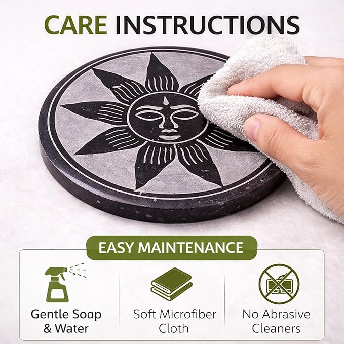Marble Black Soapstone Incense Stick Holder | Handmade Round Incense Burner with Sun Carving | Decorative Ash Catcher for Home, Office, Meditation & Puja Décor