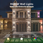 Smart WiFi Outdoor Wall Sconce Lights 2 Pack,Porch Lights RGB Color Changing App Control, Dimmable White Range of 2700K-6500K Up Down Exterior Wall Lights for House,Works with Alexa Google Assistant