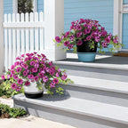Artificial Fake Flowers Plants for Outdoors Spring Decoration, 2Pcs Faux Petunias with Greenery UV Resistant No Fade, Realistic Silk Flower for Outside Patio Planters Front Porch Window (Fuchsia)